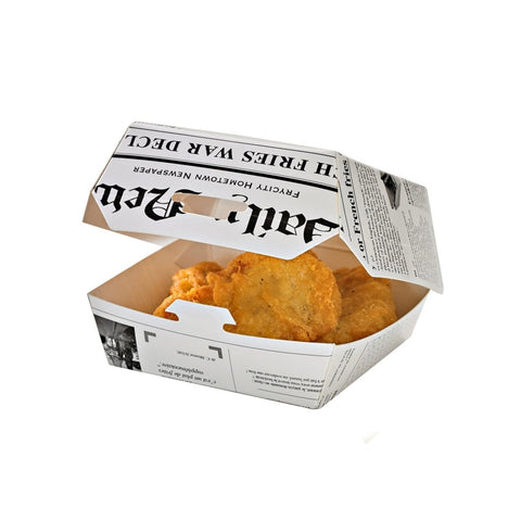 Packnwood Newspaper Print Mini Slider Box 4oz L:3.3in W:3.3in H:2in - iFoodservice Online