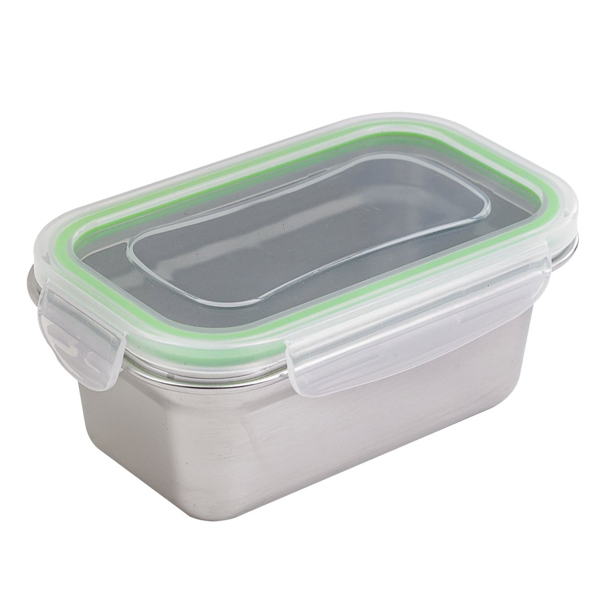 Packnwood Noxbox reusable rectangular stainless steel Lunchbox with clear PP lid 21oz L:6.41in W:3.93in H:2.55in - iFoodservice Online