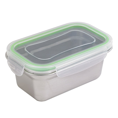 Packnwood Noxbox reusable rectangular stainless steel Lunchbox with clear PP lid 21oz L:6.41in W:3.93in H:2.55in - iFoodservice Online