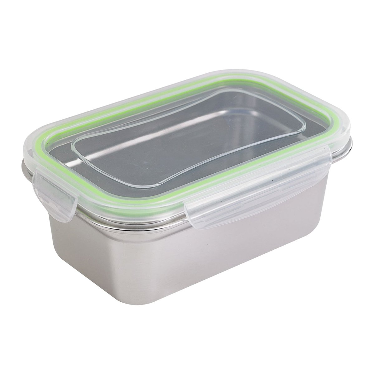Packnwood Noxbox reusable rectangular stainless steel Lunchbox with clear PP lid 34oz L:7.6in W:4.9in H:2.75in - iFoodservice Online