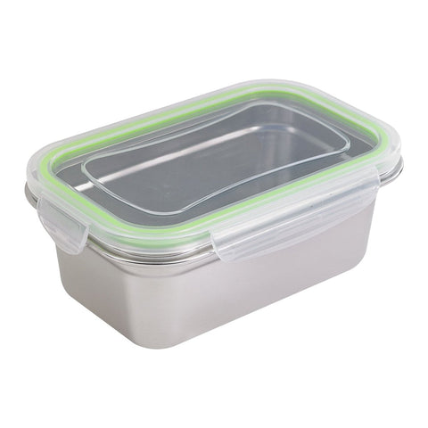 Packnwood Noxbox reusable rectangular stainless steel Lunchbox with clear PP lid 34oz L:7.6in W:4.9in H:2.75in - iFoodservice Online
