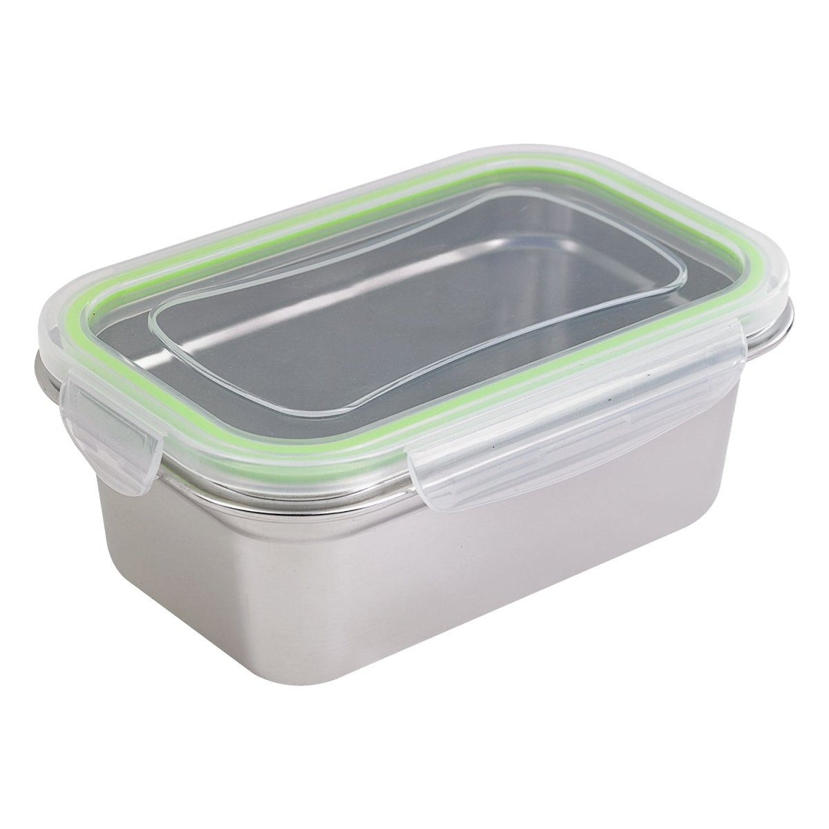 Packnwood Noxbox reusable rectangular stainless steel Lunchbox with clear PP lid 54oz L:8.77 in W:5.9in H:3.14in - iFoodservice Online