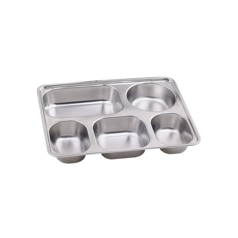 Packnwood Noxtray Reusable Stainless Steel Tray 5 Compartiments with PP lid L:11in W:8.66in H:1.57in - iFoodservice Online