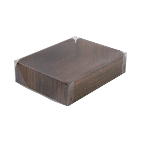 Packnwood Rectangle Corrugated Cardboard With Double - Sided Wood Decor With A Clear Lid L:6in W:8in H:2in - iFoodservice Online