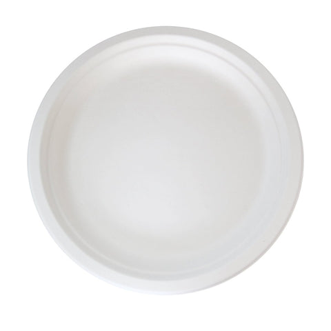 Packnwood Round White Sugarcane Plate (No added PFAs) D:8.74in H:0.75in - iFoodservice Online
