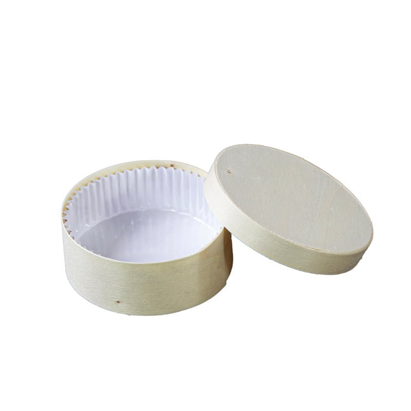Packnwood Round Wooden Box With Greaseproof Paper For Oven Baking D:3.9in H:1.7in - iFoodservice Online