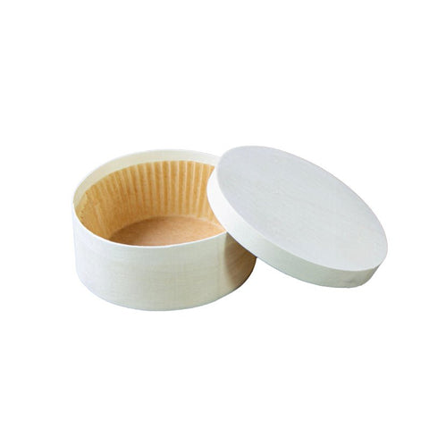 Packnwood Round Wooden Box With Greaseproof Paper For Oven Baking D:4.7in H:2in - iFoodservice Online