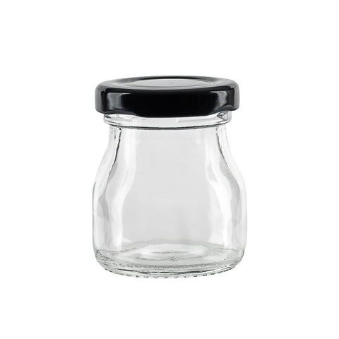 Packnwood Smooth pudding jar with twist cap (Black Reusable cap) 1.6oz D:1.77in W:1.88 H:2.28in - iFoodservice Online