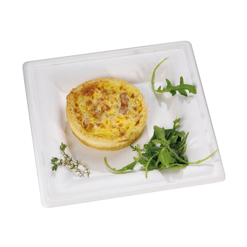 Packnwood Square White Sugarcane Plate (No added PFAs) L:10.2 W:10.2in - iFoodservice Online