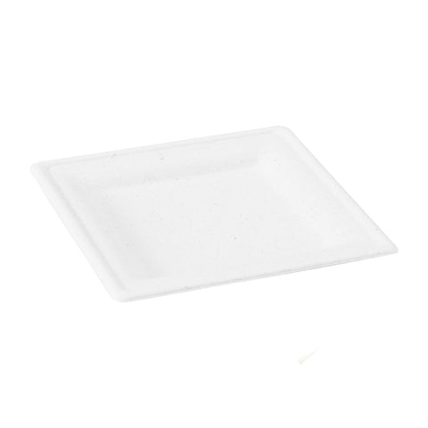 Packnwood Square White Sugarcane Plate (No added PFAs) L:7.8 W:7.8in - iFoodservice Online
