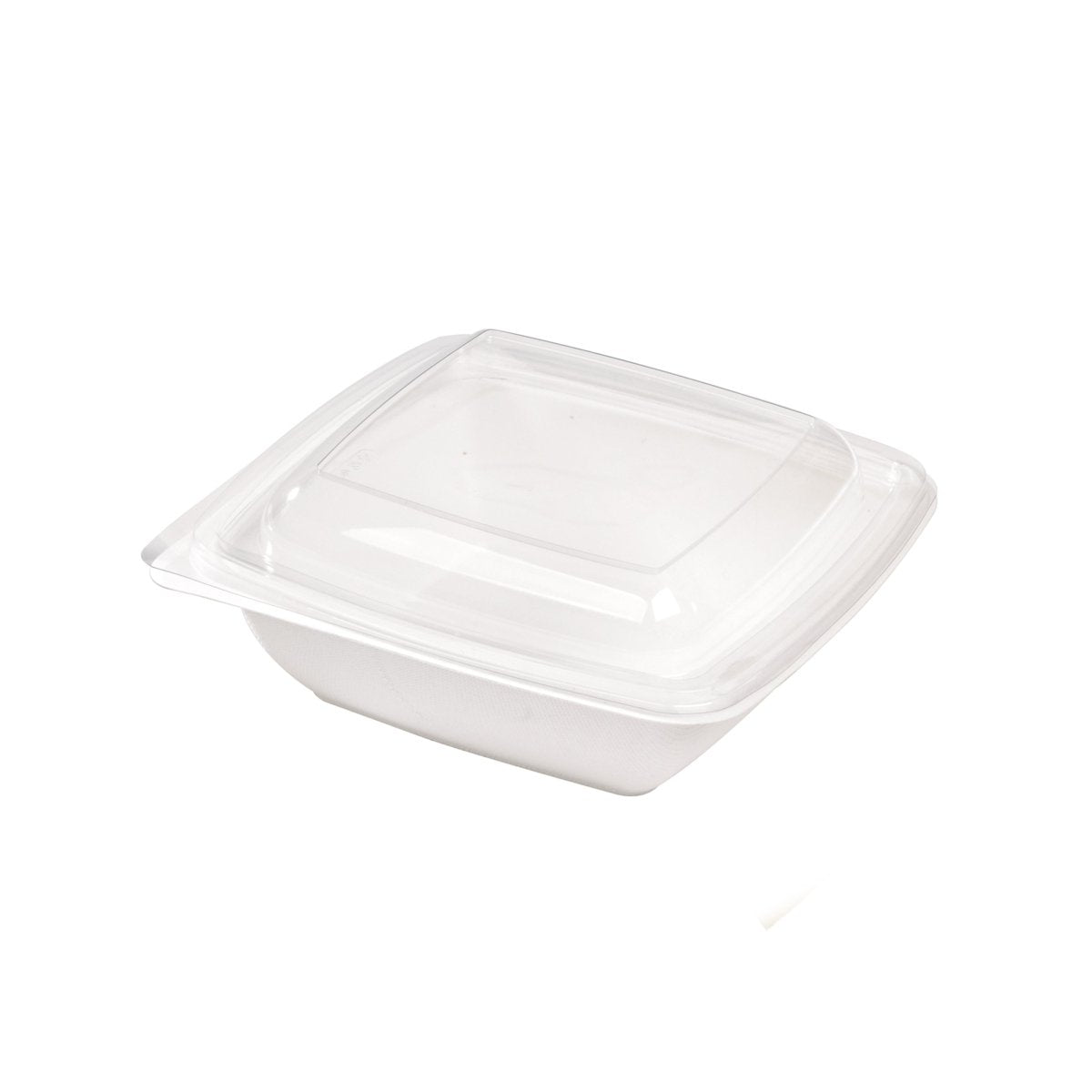 Packnwood Square White Sugarcane Salad Bowl (No added PFAs) 25oz L:7.7in W:7.7in H:1.9in - iFoodservice Online
