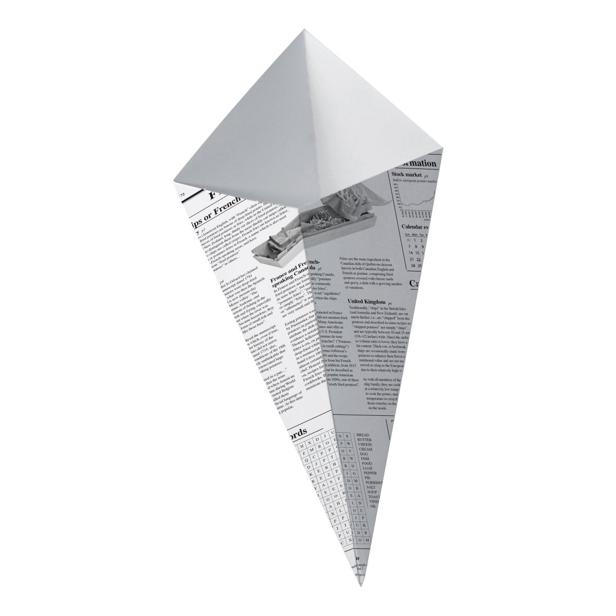 Packnwood Sturdy Paper Cones with Newspaper Print 11oz L:6.9in W:5.7in - iFoodservice Online