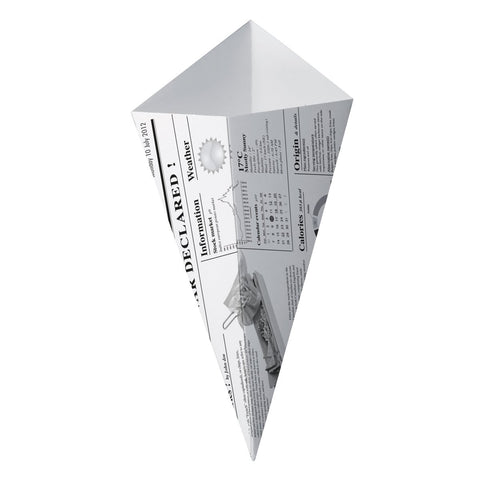 Packnwood Sturdy Paper Cones with Newspaper Print 14.5oz L:7.7in W:6.3in - iFoodservice Online