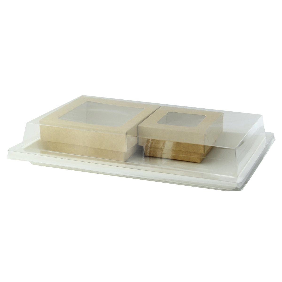 Packnwood Sugarcane Tray Bento Box with 2 Kraft Window Box Compartments - 200 VIP Set - iFoodservice Online