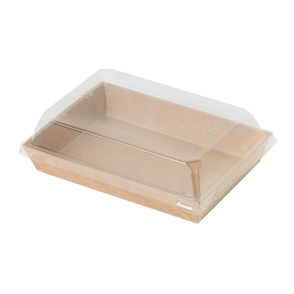 Packnwood Sushi box in kraft with PET lid 14oz Base: L:5.9in W:4.1in H:1in Lid: L:6.3in W:4.5in H:1.2in - iFoodservice Online