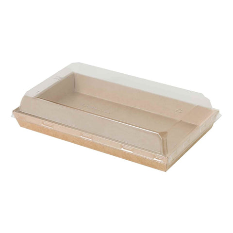 Packnwood Sushi box in kraft with PET lid 26oz Base: L:8.7in W:5.3in H:1in Lid: L:9in W:5.7in H:1.2in - iFoodservice Online