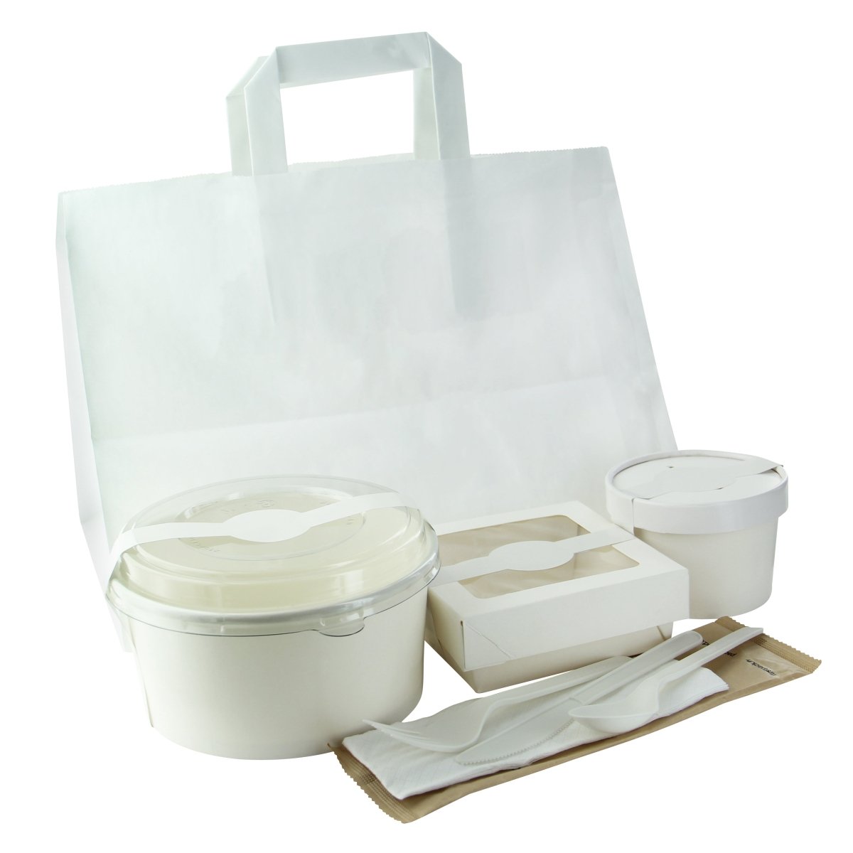 Packnwood Take Out White Packaging Essential Kit - 1000 VIP Set - iFoodservice Online