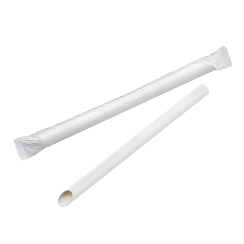 Packnwood White Beveled Straw For Bubble Tea - Individually Wrapped L:0.5in H:7.9in - iFoodservice Online