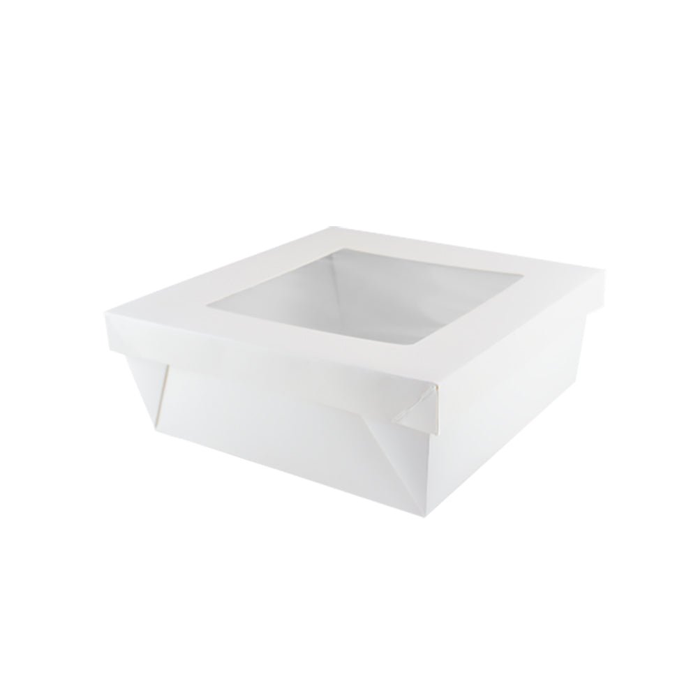 Packnwood White Kray Boxes with PET Window Lid 118oz L:7.9in W:7.9in H:3.2in - iFoodservice Online