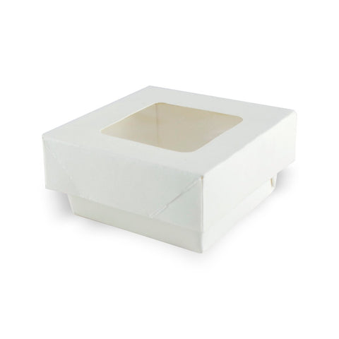 Packnwood White Kray Boxes with PET Window Lid 7oz L:2.8in W:2.8in H:1.6in - iFoodservice Online