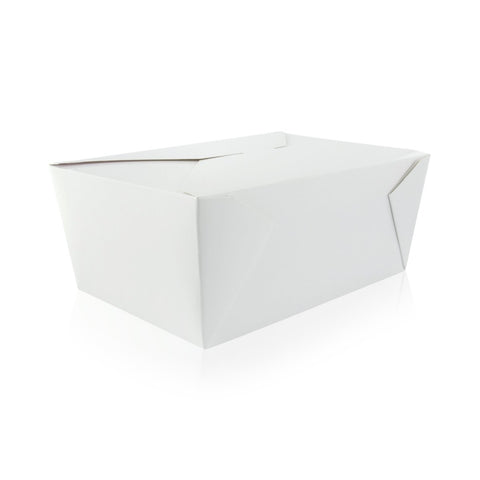 Packnwood White Meal Box 100oz Base:L:7.7in W:5.5in H:3.5in Top:L:8.5in W:6.3in H:3.5in - iFoodservice Online
