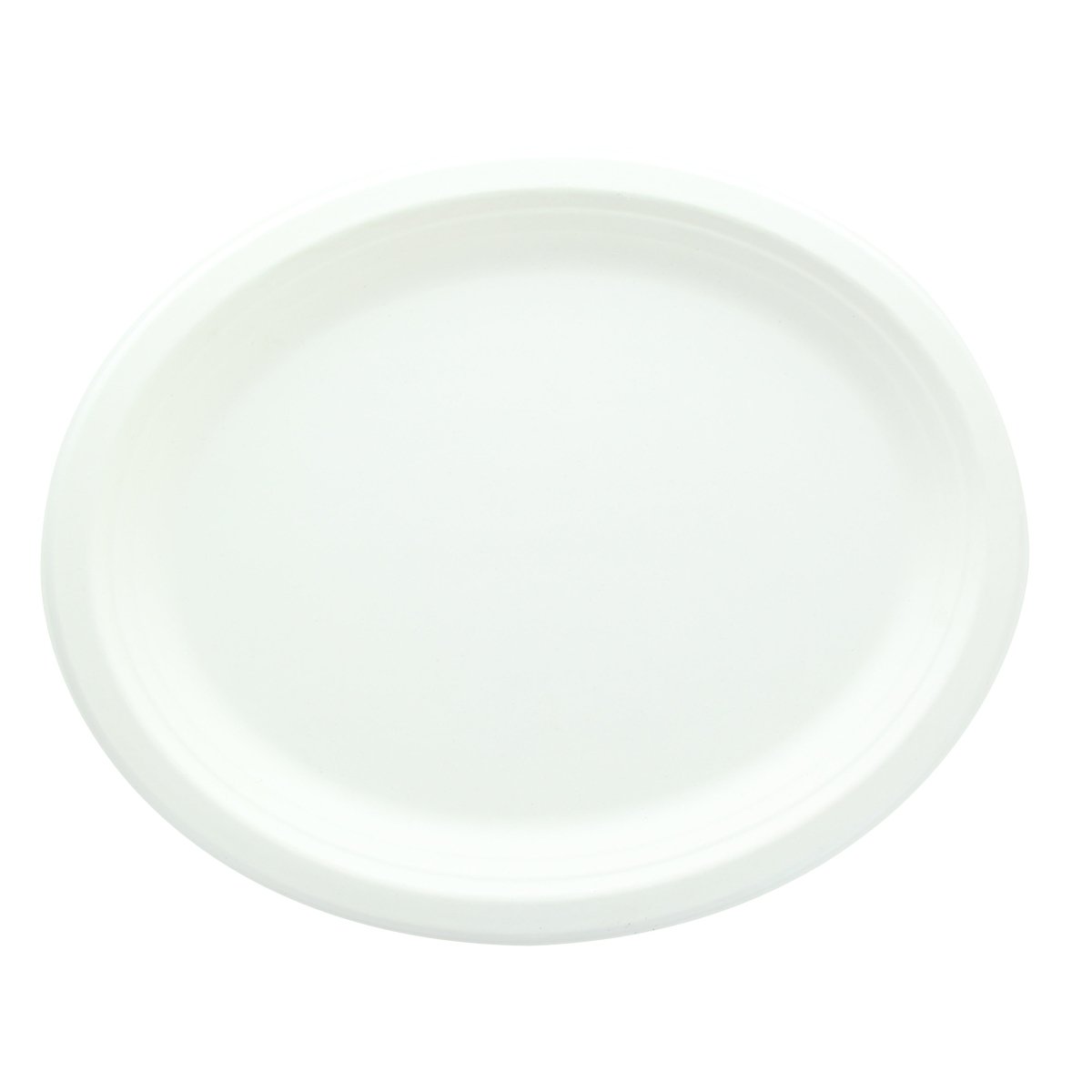 Packnwood White Oval Sugarcane Plate (No added PFAs) L:12.2in W:9.4in H:0.82in - iFoodservice Online