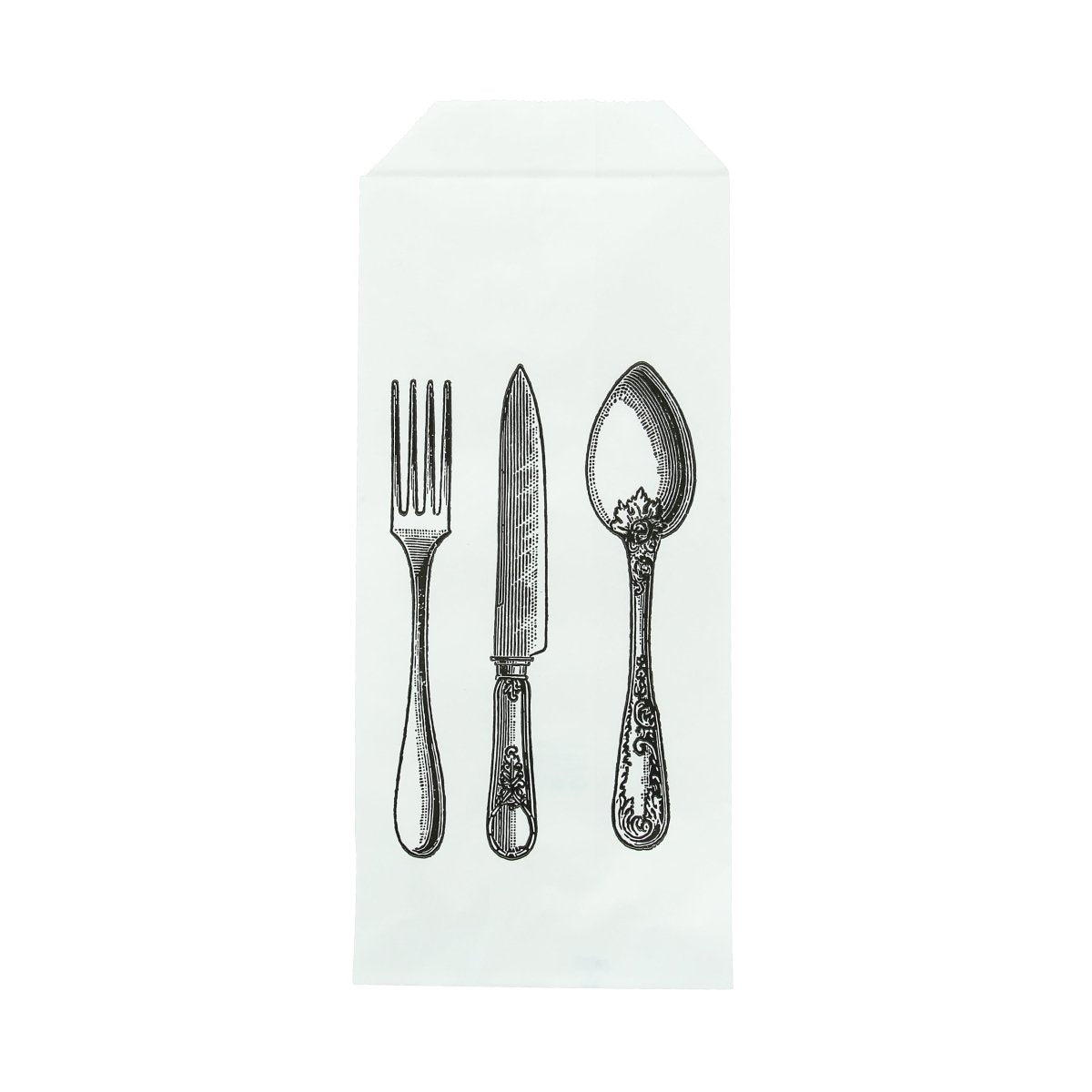 Packnwood White paper bag cutlery with logo L:8.66inin W:3.35in - iFoodservice Online