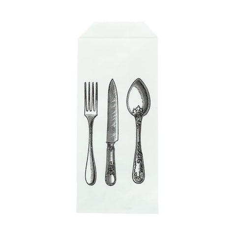 Packnwood White paper bag cutlery with logo L:8.66inin W:3.35in - iFoodservice Online