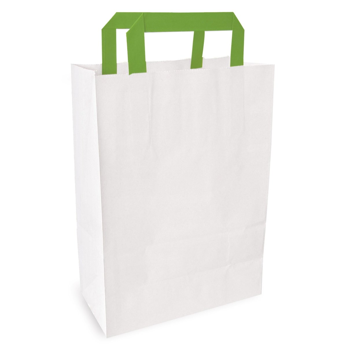 Packnwood White Paper Bag with Green Handles W:10.3in Gusset:6.6in H:11in - iFoodservice Online
