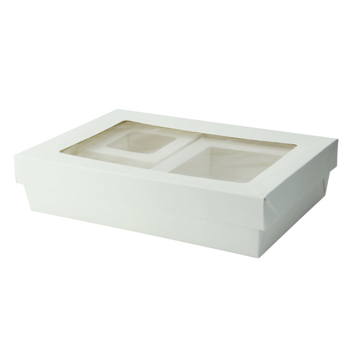 Packnwood White Rectangular Windox Bento Box with 2 Compartments - 200 VIP Set - iFoodservice Online