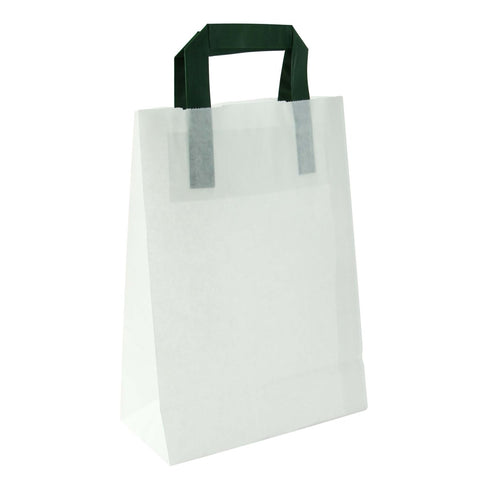 Packnwood White recycled paper carrier bag with green handles H:11in W:4in L:7.9in - iFoodservice Online