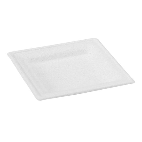 Packnwood White square sugarcane fibre plate L:6.3in W:6.3in - iFoodservice Online