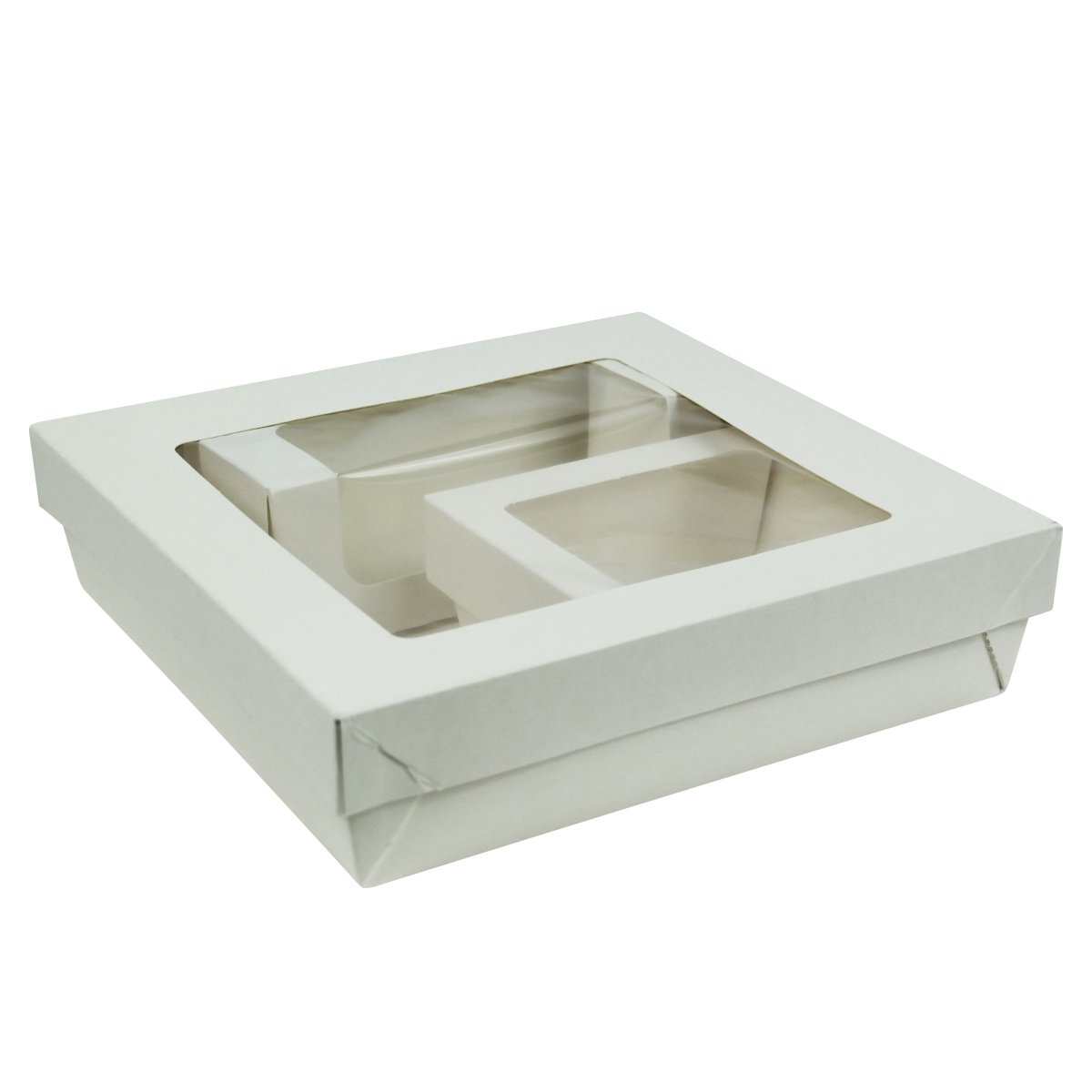 Packnwood White Square Window Bento Box with 2 Compartments - 200 VIP Set - iFoodservice Online