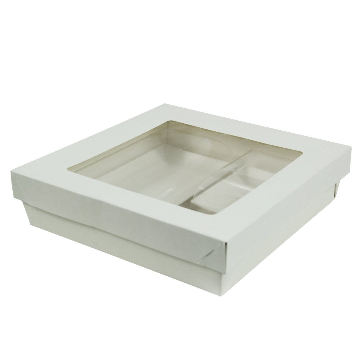 Packnwood White Square Windox Bento Box with 2 Sugarcane Dish Compartments - 200 VIP Set - iFoodservice Online
