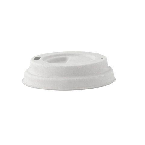 Packnwood White sugarcane fiber coffee cup lid with hole for 4oz (No added PFAs) D:2.44in - iFoodservice Online