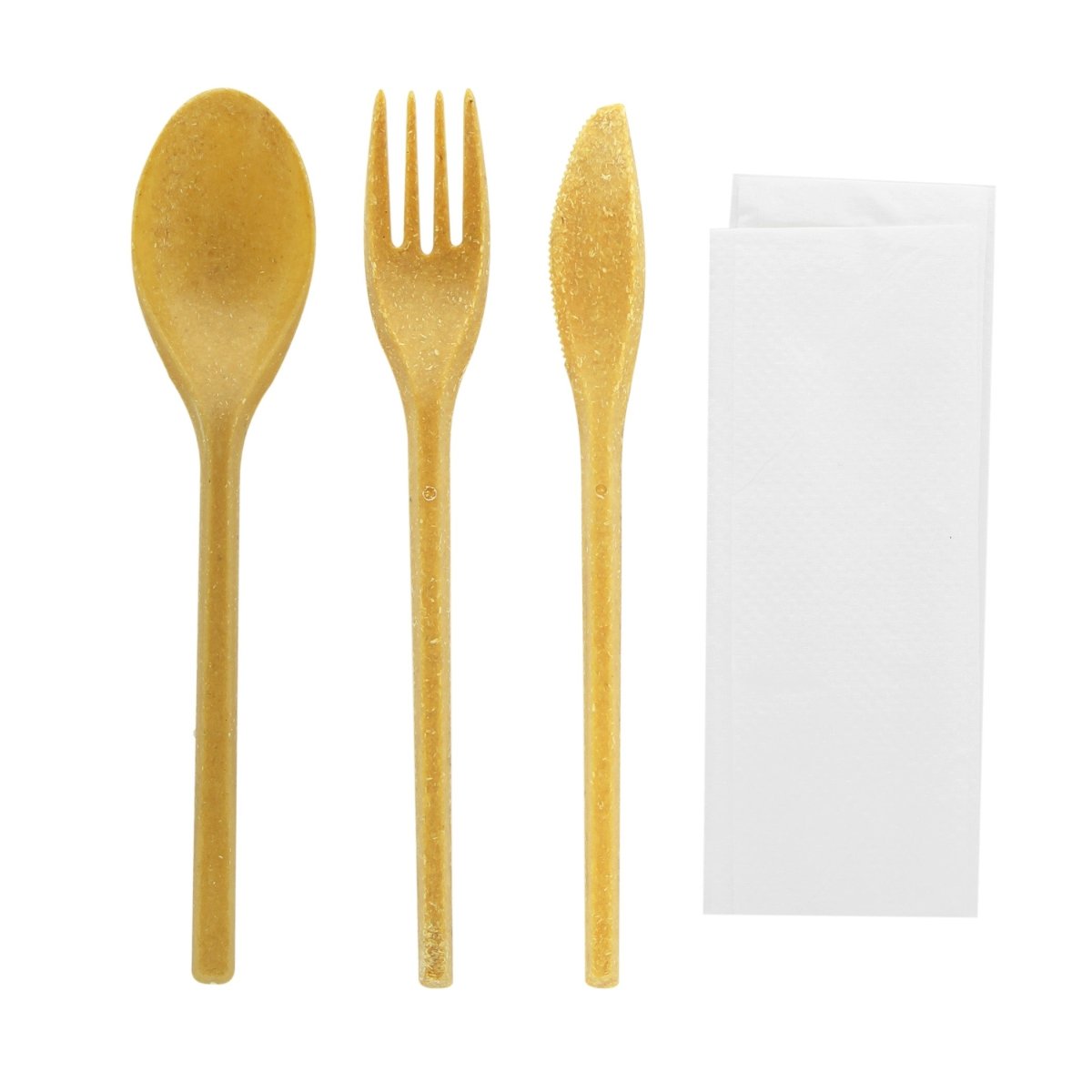 Packnwood Wood Fiber Composite Reusable Cutlery 4/1 kit (Knife + Fork + Spoon + Napkin) L:7.08in - iFoodservice Online