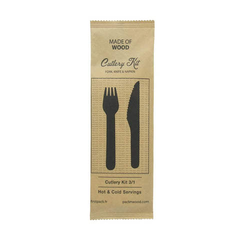 Packnwood Wooden Cutlery 3/1 kit (Knife + Fork + Napkin) L:6.2in - iFoodservice Online