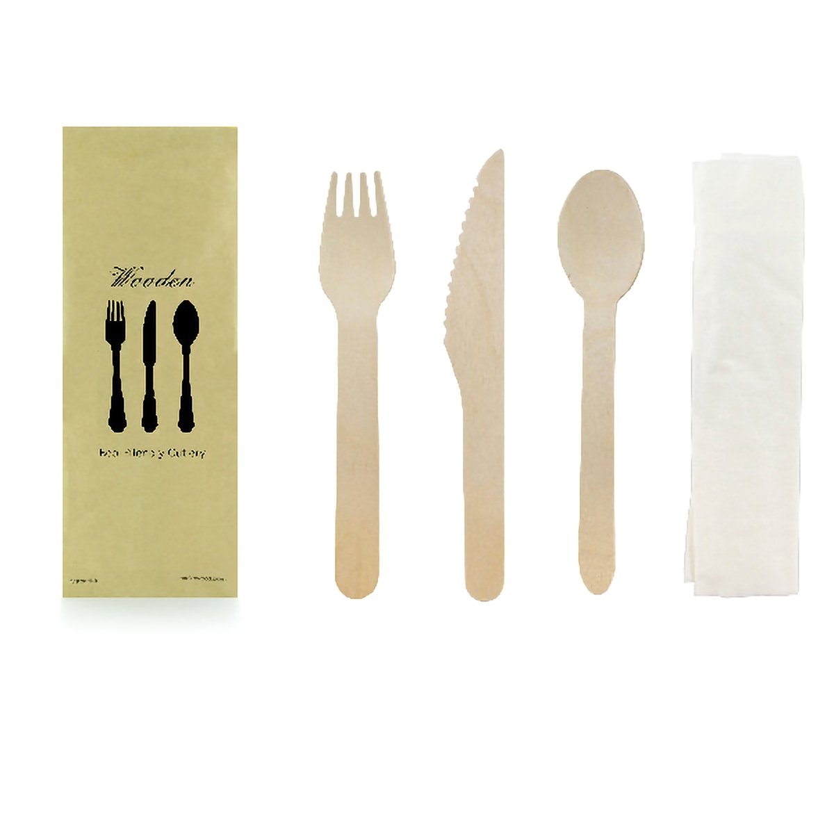 Packnwood Wooden Cutlery 4/1 kit (Knife + Fork + Spoon + Napkin) L:6.2in - iFoodservice Online