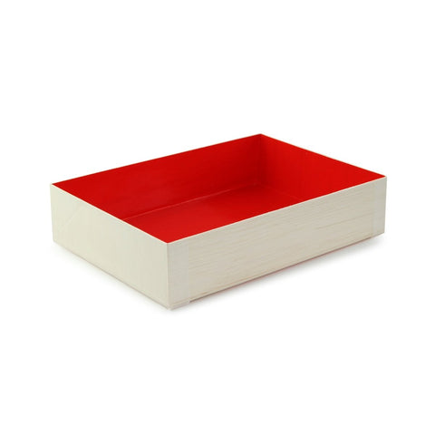 Packnwood Wooden Folding Box with Red Shiny Interior 24oz - L:6.4in W:4.7in H:1.4in - iFoodservice Online