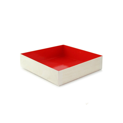 Packnwood Wooden Folding Box with Red Shiny Interior L:6.3in W:6.3in H:1.4in - iFoodservice Online