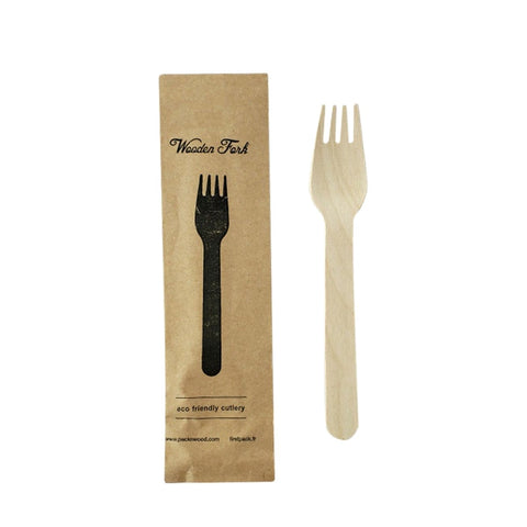 Packnwood Wooden Fork Wrapped in Paper Wrapper L:6.2in W:1.95in - iFoodservice Online