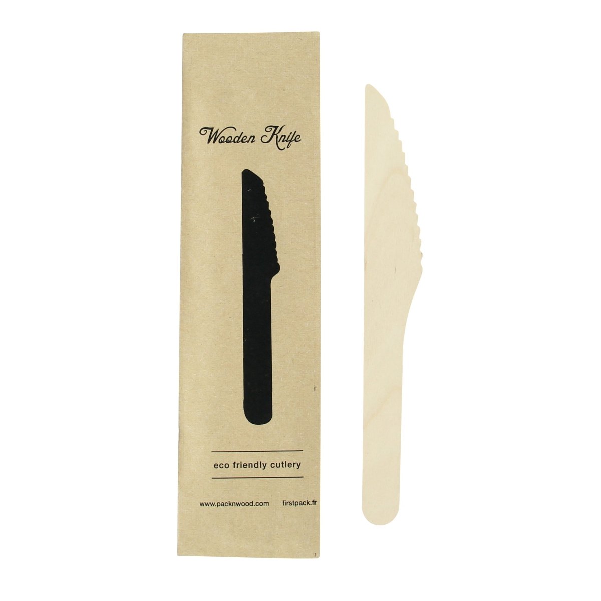 Packnwood Wooden Knife Wrapped in Paper Wrapper L:6.2in W:1.95in - iFoodservice Online