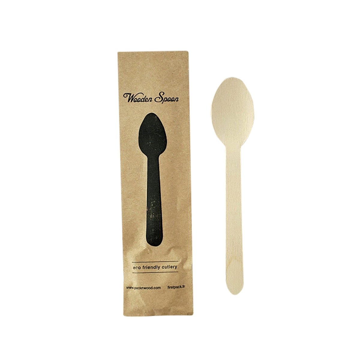 Packnwood Wooden Spoon Wrapped in Paper Wrapper L:6.2in W:1.95in - iFoodservice Online