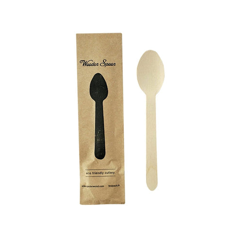 Packnwood Wooden Spoon Wrapped in Paper Wrapper L:6.2in W:1.95in - iFoodservice Online