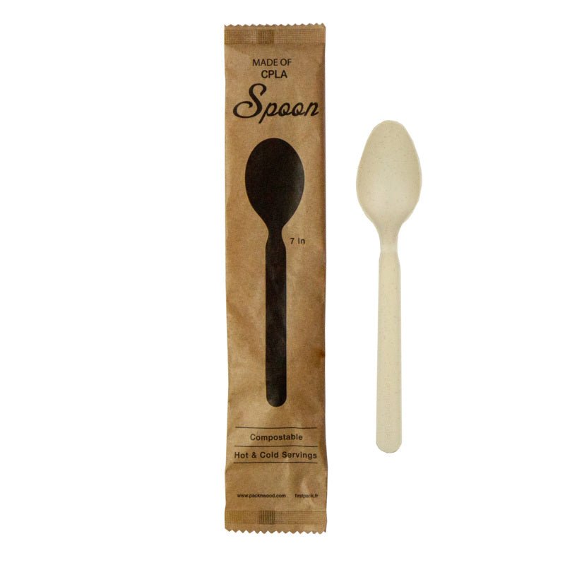 Packnwood Wrapped Compostable & Heat Proof Corn - Bamboo Fiber Spoon L:6.2in - iFoodservice Online