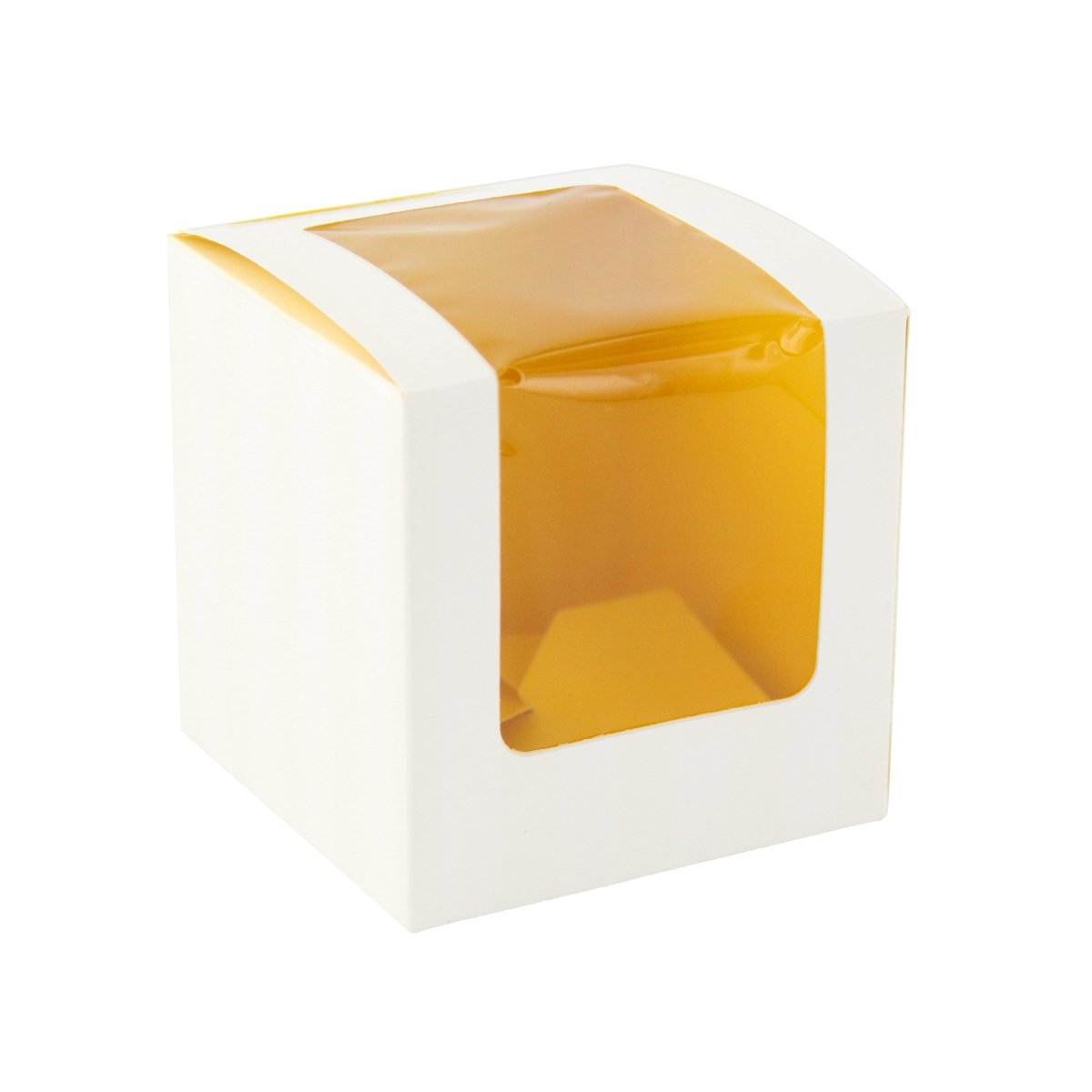 Packnwood Yellow Cupcake Box with Window (1 Piece) L:3.3in W:3.3in H:3.3in - iFoodservice Online