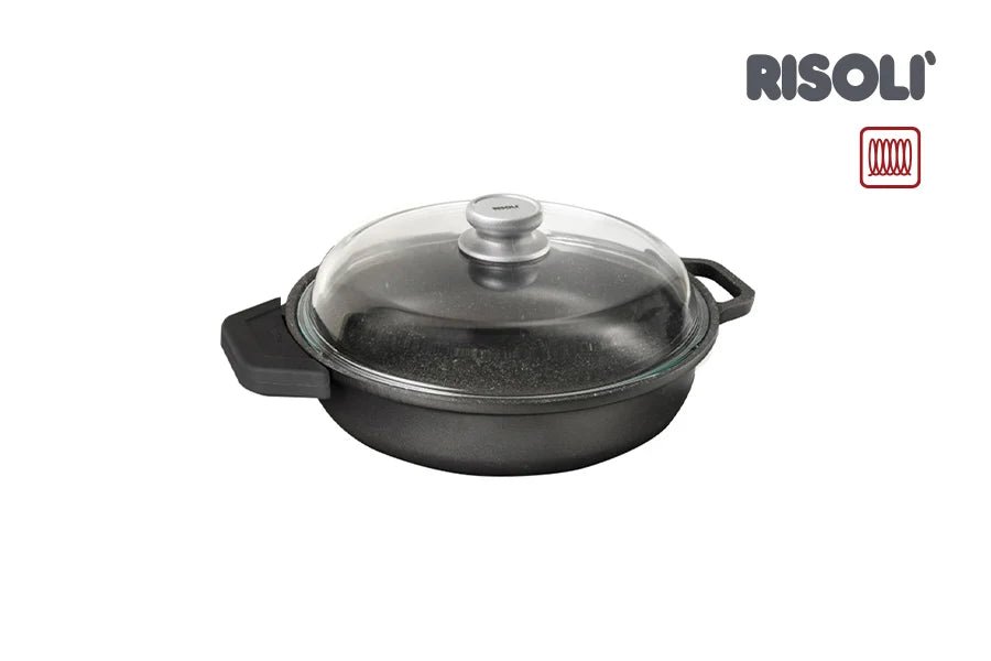 Risoli Granito Skillet With Glass Lid & Removable Silicon Handle covers (0199GRIN/28H) - iFoodservice Online