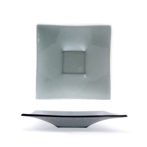Turgla Fusion Glass Dinnerware 10.75" x 0.5" x h:1.5" 1 oz. Square Charcoal Glass Deep Plate, Set of 6 (02 - 329 - 27CHR) - iFoodservice Online