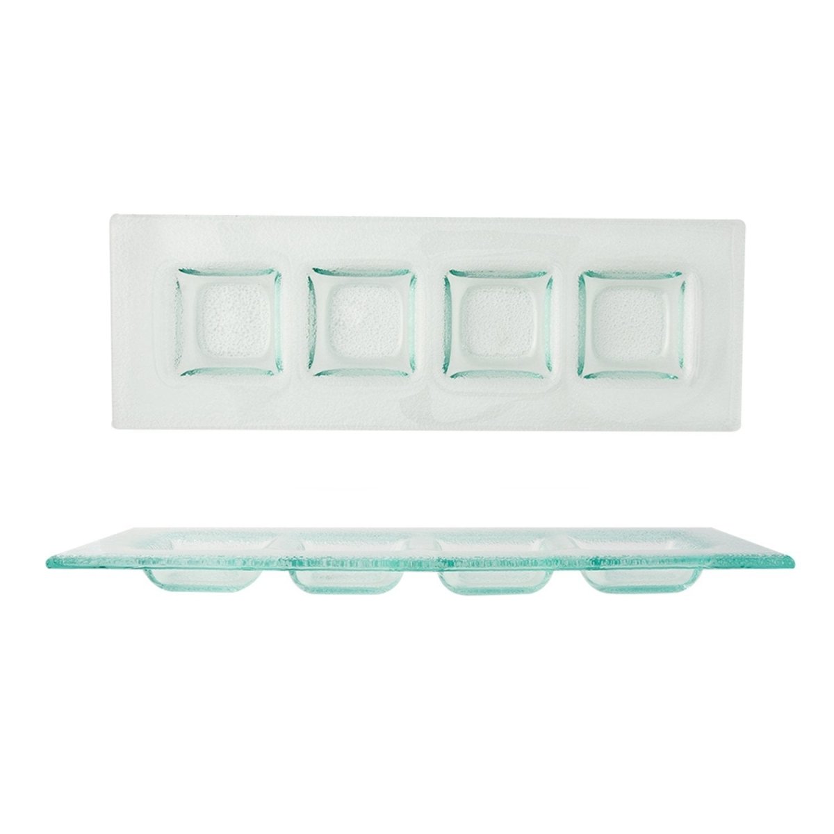 Turgla Fusion Glass Dinnerware 11.75" x 4" Rectangular Clear Glass Sectional Plate, Set of 12 (06 - 001 - 30CLR) - iFoodservice Online
