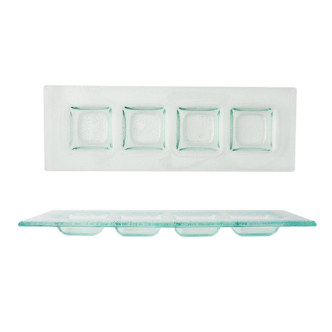 Turgla Fusion Glass Dinnerware 11.75" x 4" Rectangular Clear Glass Sectional Plate, Set of 12 (06 - 001 - 30CLR) - iFoodservice Online
